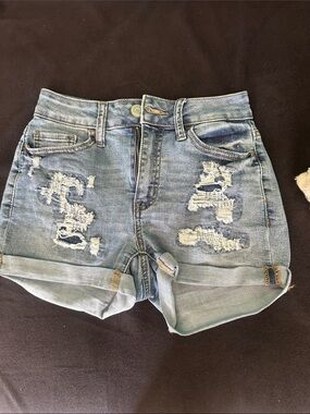 SO Light Blue Ripped Denim Rolled-Hem Shorts